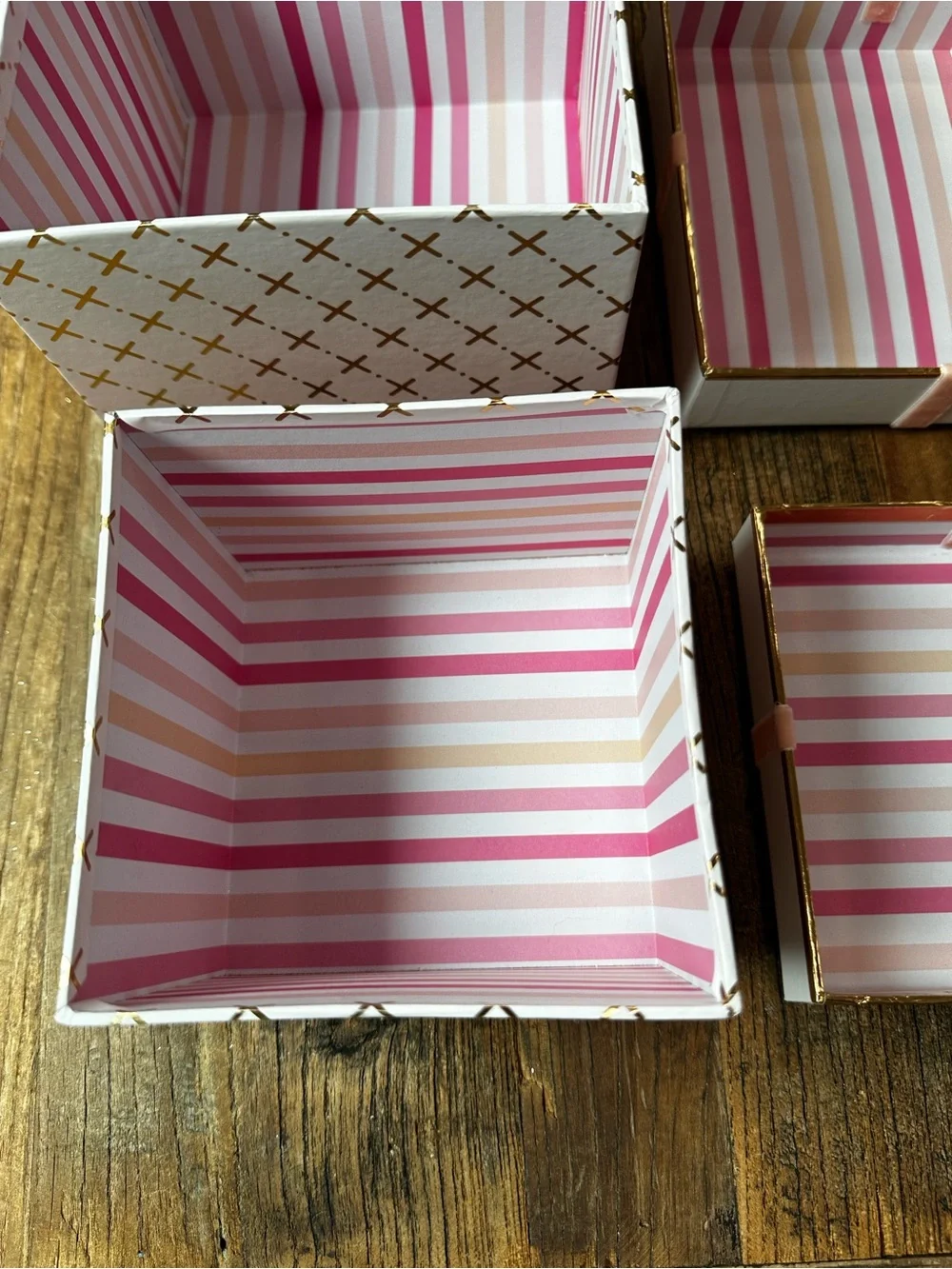 White Gift Boxes with Blush Pink Velvet Ribbon - Elegant Storage Set
